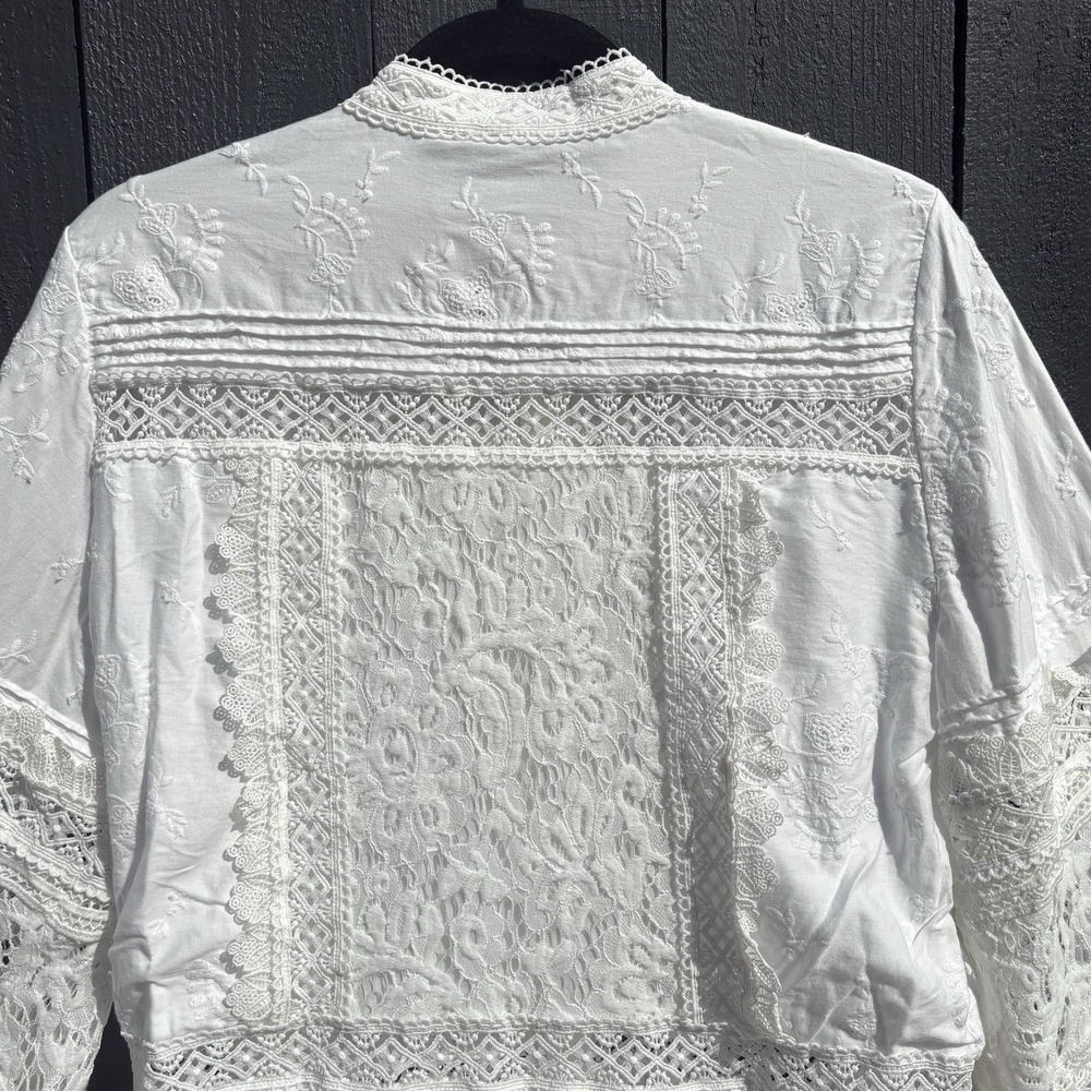 Alice + Olivia Cailin Tunic Tiered Mini Dress L Cottage Boho Lace Embroidered - Picture 6 of 9